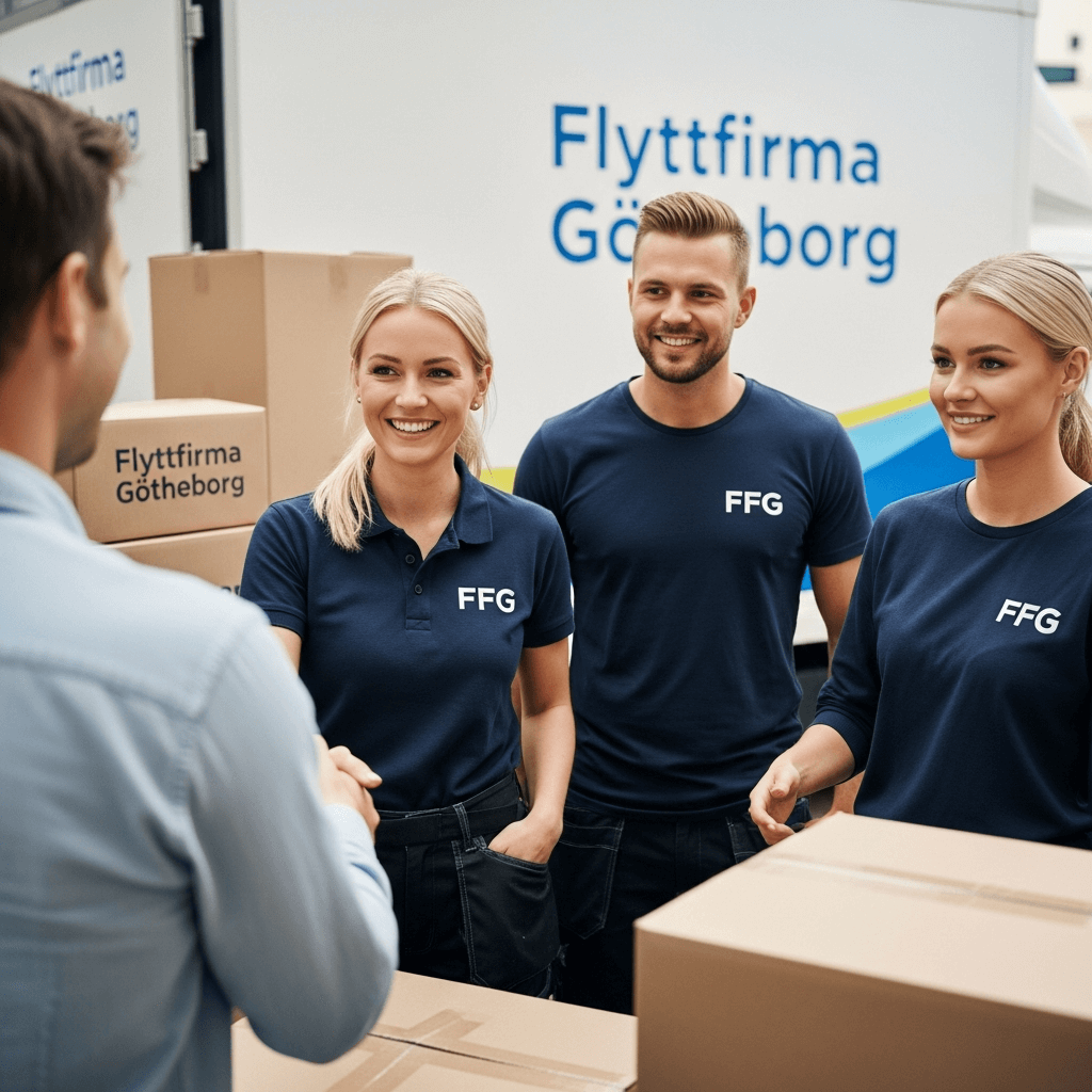 FFG:s personal gratulerar nöjd kund efter avslutad flytt i Göteborg.