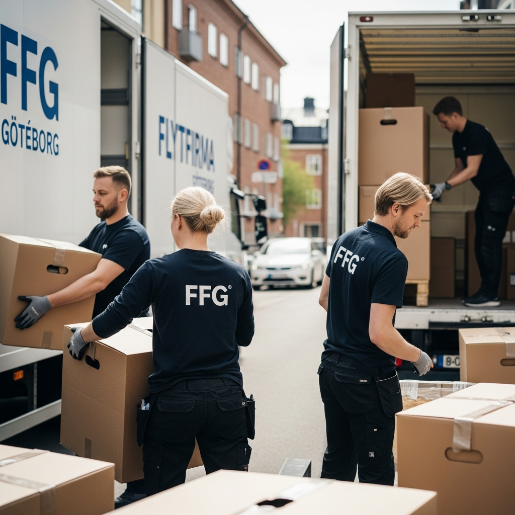 FFG:s personal genomför miljövänlig flytt med återanvändbara lådor och hållbara bilar i Göteborg.